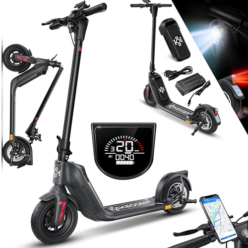 KESSER E-Scooter mit Straßenzulassung 40km Reichweite Faltbarer Elektro 36V / 10 Ah Batterie Roller Belastung bis 120kg 450W Motor 10'' Reifen LCD-Display und universelle Smartphonehalterung Carbon