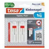 tesa Klebenagel für Tapeten und Putz/Selbstklebende Nägel für empfindliche Oberflächen/Leicht anzubringen und zu entfernen - rückstandslos / 2 x 1kg Halteleistung