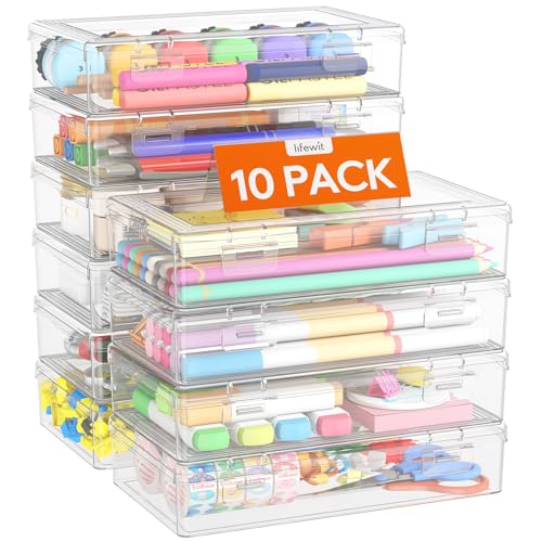 Lifewit Stiftebox mit Snap-Dicht Deckel, Hochwertiges Kunststoff Bürobedarf Organizer, Aufbewahrungsbox für Schreibwaren/Art Supply/Kosmetika/Werkzeugteile/Craft, Durchsichtige, 1L, 10 Pack