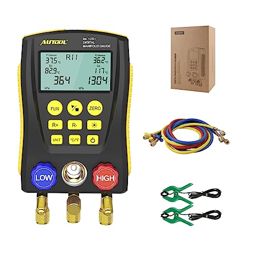 AUTOOL lm120+ Digitales Kältemanometer, HLK-System Kältemanometer/Vakuumdruck-Temperatur-Lecktester für die Installation/Prüfung/Wartung von Klimaanlagen, Kühlschränken