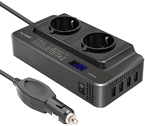 revolt Kfz Steckdose: 200W-Kfz-Wechselrichter Steckerleiste, 2X 230V, 4X USB, 400W Spitze (Spannungswandler, Auto Stromstecker, Apple iPhone Ladekabel)