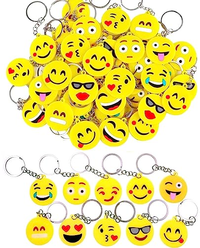 LATERN 100 Stück Emoji Schlüsselanhänger, 10 Muster Emoji Mini Schlüsselanhänger Emoticon Schlüsselanhänger Dekoration für Kindergeburtstag Gastgeschenke Partytütenfüller (3,5 cm x 8,5 cm)