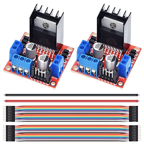 DAOKAI 2 Stück L298N Motor Drive Controller Board DC Dual H-Bridge Roboter-Schrittmotor-Steuermodul für Arduino Smart Car Power mit Dupont-Kabel, 24AWG-Draht