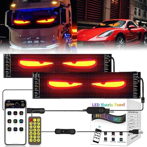 LED Augen für LKW und Auto, Flex LED Display Auto Augen, Devil Eyes Light App-Steuerungs, Programmierbarer Flex LED Display Auto,DIY Auto Dynamische LED Smart Bunte Augenlampe (2pcs 102x348mm)