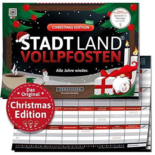 DENKRIESEN - Stadt Land VOLLPFOSTEN® Christmas Edition - 'Alle Jahre Wieder' - A4 | Weihnachtsspiel | Familienspiel | Stadt Land Fluss | Spielblock | Geschenkidee…