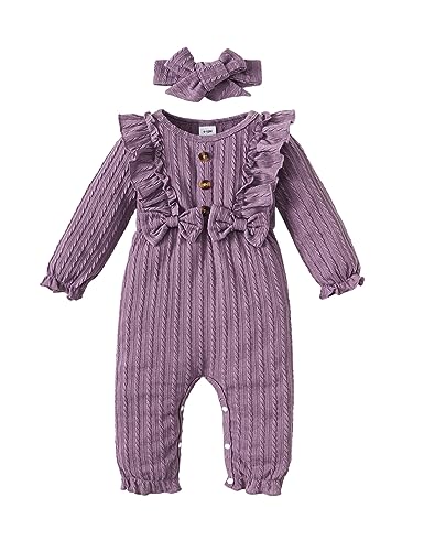 puseky Baby Mädchen Set Baby Mädchen Herbst Kleidung Rundhals Rüschen Outfits Baumwolle Jumpsuit 9-12 Monate