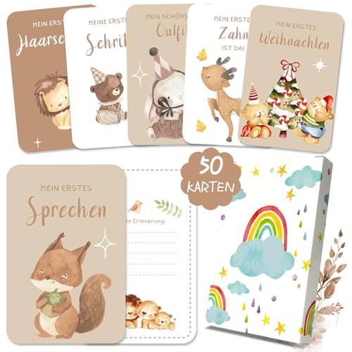 50 Meilensteinkarten Baby Mädchen und Junge Monatskarten Baby 1-12 Monate Fotokarten Baby Meilensteine Baby 400gsm Sinnvolle Geschenke zur Geburt für Babyshowerparty Baby Willkommensgeschenk