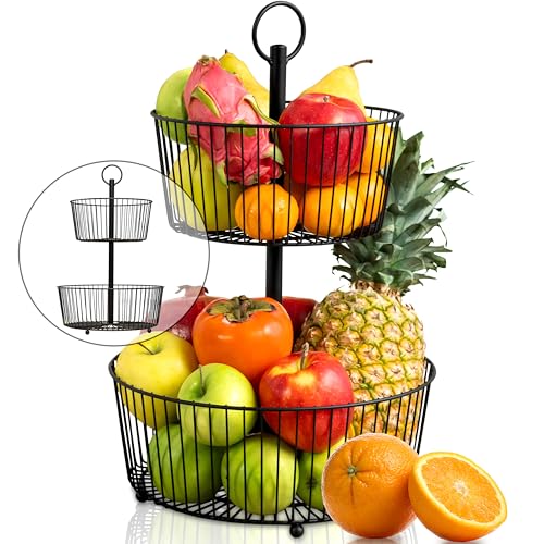 DEKOFY® Obst Etagere Schwarz - Obstkorb in zeitlosem Design - Obstschale Schwarz - Obstkorb Etagere