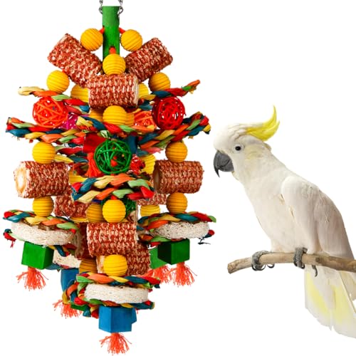 Vogelspielzeug, Papageienspielzeug für große Vögel, natürlicher Maiskolben und Luffascheiben, Vogelkauspielzeug für Graupapageien, Aras, Kakadus, Amazon-Papageien und andere kleine und mittelgroße