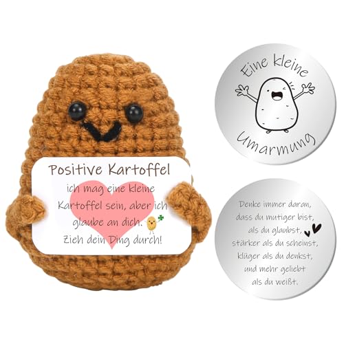 Aurasky Positive Kartoffel Deutsch, Pocket Hug, Kreative Strickwolle Kartoffel Puppe, Aufmunterung Glücksbringer Geschenke für Freund Freundin Prüfung
