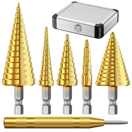 Stufenbohrer, Stufenbohrer Metall, Titanbeschichteter HSS, Kegelbohrer, Stufenbohrer Set, Stufenbohrer 6-60mm, 4241-4-12mm / 3-13mm / 4-20mm / 5-35mm / 4-32mm - für Blech Metall Holz Kunststoffe