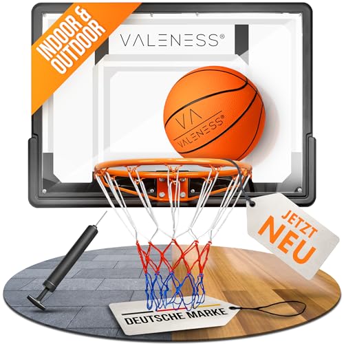 VALENESS® Basketballkorb Indoor/Outdoor - Stabiler Basketballkorb Indoor und Outdoor zur Wandmontage - Basketballkorb Set mit Montagematerial, Pumpe und Ball - für Kinder, Jugendliche & Erwachsene