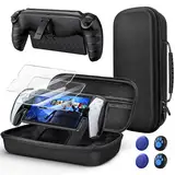 KOVA Tasche für Playstation Portal Remote Player, TPU weiche Schutzhülle mit Ständer, 2*gehärteter Schutzfolien, 4*Daumengriffe, Schutztasche Zubehör Tragetasche für PS Portal Konsole-Schwarz