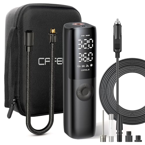 CAFELE 160PSI Mini Kompressor Autoreifen,DC 12V Elektrische Luftpumpe Auto,Tragbare Mit 2 Digitalanzeige,Stofftasche,Autostopp,Smart Voreinstellung,350CM Kabel,Licht für Auto/Motorrad/Fahrrad/Bälle