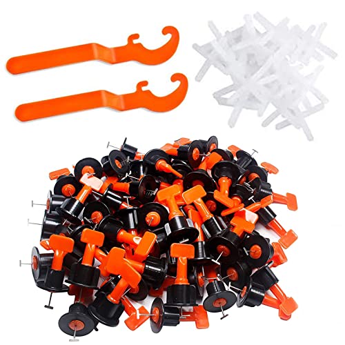Fliesen Nivelliersystem Kit │ 100 Stück Fliesen Verlegehilfe Set Wiederverwendbar │ mit 200 Stk Fliesenabstandhalter und 2 Stk Spezialschlüssel │ für Wand und Bodenfliesen von 3-16 mm Dicke