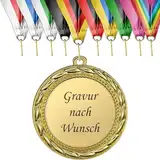 pokal-fabrik.de - Medaille mit Gravur Wunschtext in gold - personalisierter Orden aus hochwertigem Metall - Goldmedaille & Bandfarbe nach Wahl - Medaillen für Kinder & Erwachsene, Vereine & Turniere