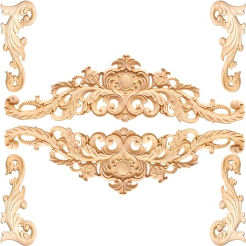 Dtoterul 6 Stück Holzornamente für Möbel, Ornamente für Möbel Vintage, Holz Geschnitzte Ecke Onlay Applique, Decorative Wooden Appliques, Holzapplikationen Möbel, Geeignet für Wände, Betten,Türen