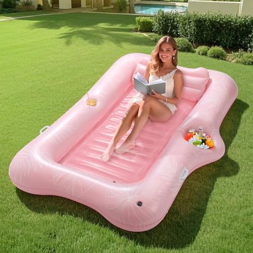 MoKo Pool Luftmatratze Erwachsene, 82"x 50" Groß Schwimmbett mit EIS Bar, Solarium Pool Loungesessel Aufblasbar Hängematte mit Getränkehalter Bräunungsstuhl Pool Spielzeug für Party Strand Hinterhof