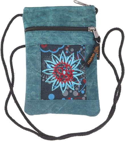 GURU SHOP Boho Brustbeutel, Passporttasche - Petrol, Unisex - Erwachsene, Baumwolle, 18x12x4 cm