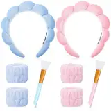 RosewineC 8 Stück Spa Haarband Kosmetik Set, Schwamm Stirnband Puff Gesichtsmasken Pinsel Handschlaufe, Damen Frottee Stoff Stirnband für Abschminken Gesicht Waschen Duschen Sport Hautpflege