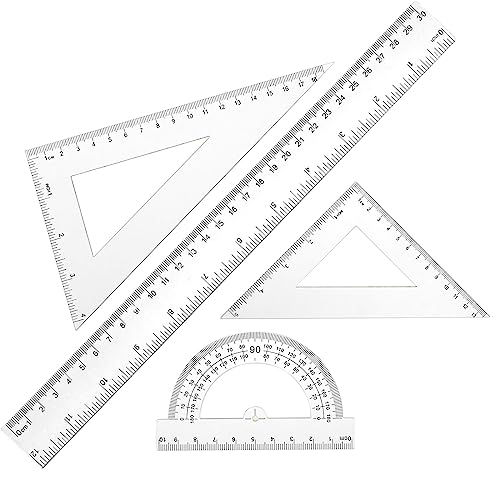 Thinp 4 Stück Lineal Set Geometrie-Set Kunststoff Mathematik-Set Mathe Lineal Transparent Geometrie Werkzeug Dreieck Lineal Geodreieck Zeichengarnitur, für Schule Büro Haus Liefert Zeichnung