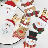 Besteckhalter Weihnachten Filz, 6 Stk Bestecktasche Besteckbeutel Weihnachtsmann Schneemann Rentier Tischdeko, Weihnachts Messer Gabeln Löffel Geschirr Besteck Taschen für Party Tisch Weihnachtsdeko