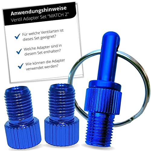 HiLo sports Fahrradventil Adapter Set [Mit Schlüsselanhänger] - 3 STK Ventil Adapter aus Aluminium - Bunte Ventiladapter für das Fahrrad mit Anleitung