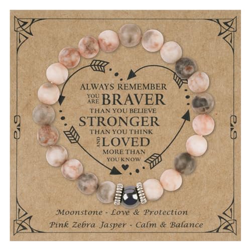 Alaoo Naturstein Armband, Rosa Damen Naturstein Armband, Armband mit Perlenanhänger, Armband Geschenk, Geeignet als Geburtstagsgeschenk für Freundinnen, Töchter, Mütter, Kolleginnen(Perle)