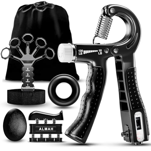 ALMAH Handtrainer Fingertrainer 5-Pack, Unterarmtrainer Griffkraft Trainer Set, Verstellbarer Grip Trainer, Finger Trainingsgerät, Fingerstrecker, Trainingsring und Stressabbau-Griffkugel