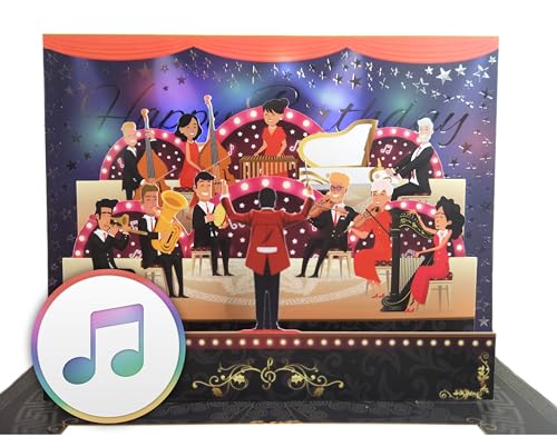 3D Pop-up Geburtstagskarte mit Musik & Licht – Orchester-Version Happy Birthday – Farbiges Lichtspiel – Hochwertige Grußkarte für besondere Geburtstagsgrüße