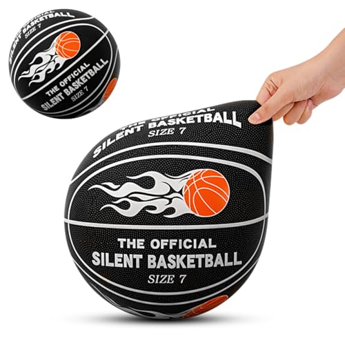 SKIKHN Silent Basketball, 21cm Leiser Basketball,Ball aus Schaumstoff mit Hoher Dichte,Size 5 Lautlose Basketballs,Schaumstoffball für das Training im Raum,Lightweight Training Ball Für Kinder Schwarz