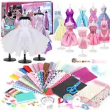 YOCOLE 1000+ Modedesign Bastelset Kinder, Fashion Design Basteln Nähset Set mit 5 Mannequins, DIY-Art-Kit mit Sketchbook Stoffschere Mannequin, Kunsthandwerk für Mädchen 8 9 10 11 12 Jahre