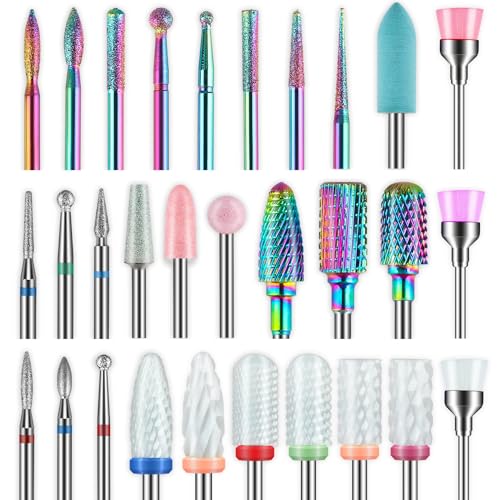 30 Stück Nagelbohrer-Bits, 0.9 cm (3/32 Zoll), Keramik-Bohrer für Nägel, Acryl, Diamant-Nagelhaut-Efile-Hartmetall-Entferner für Zuhause, Salon, Gel, Maniküre, Pediküre-Werkzeuge (inklusive 3 Etueln)
