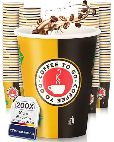 Inoverse 500 stück Pappbecher, Einweg Coffee to Go Becher - 300ml, Kaffee to go Becher Pappe, 12oz Trinkbecher für Tee, Einwegbecher, Papierbecher, Kaffeebecher to go, Kaffeetassen, Ø 90 mm