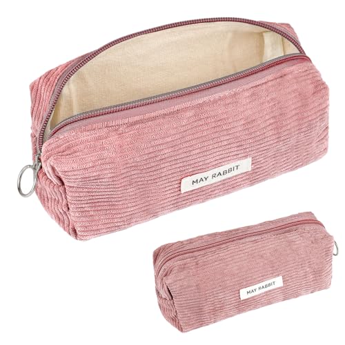 Deepton Mäppchen Cord-Stoff, Federmäppchen Milchig Rosa für Mädchen Teenager, Federtasche Stiftetasche Stiftemappe Pencil Case Schulmäppchen für Schule, Büro - Rosa