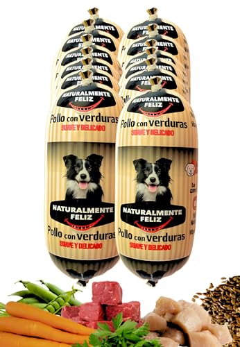 Naturalmente Feliz Natürliches hausgemachtes Hundefutter, Nassfutter mit frischem Fleisch und Gemüse - 90% Fleisch (12x450gr) (gekochtes Huhn Gemüse) Nassfutter