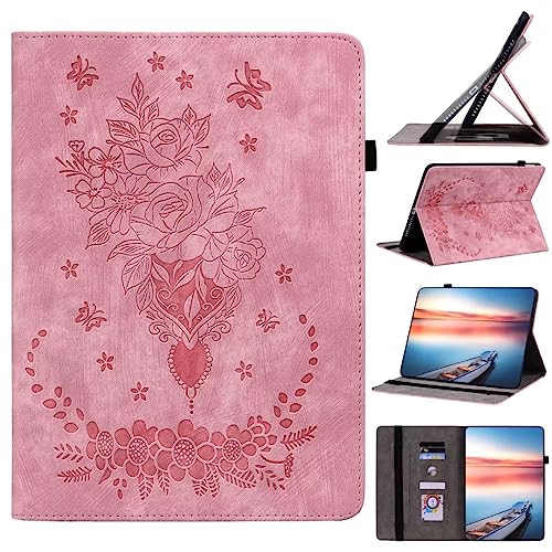 Tablethülle für Kindle Fire HD 8 & 8 Plus Tablet (12th/10th Generation, 2022/2020) Hülle Schmetterlingsblume Flip Case PU Leder Tasche Schutzhülle Cover mit Ständer und Kartensteckplatz, Rosa