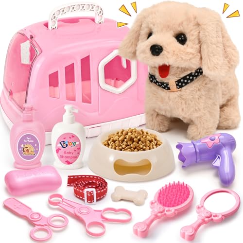 G.C Hund Spielzeug Kinder Interaktives Plüsch Hund mit Leine der Läuft und Bellt Schwanzwedeln Kuscheltier Hund Elektrisch Haustier Rollenspiel Spielzeug Geburtstag Geschenke für Mädchen 3 4 5 6 Jahre