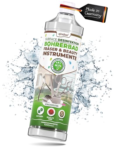 Qindoo Instrumentendesinfektion Bohrerbad (1 Liter) Desinfektion Fräser, Fußpflege, Nagelstudio, Friseur, Barber, Kosmetik Beauty Instrumente, Ultraschall geeignet