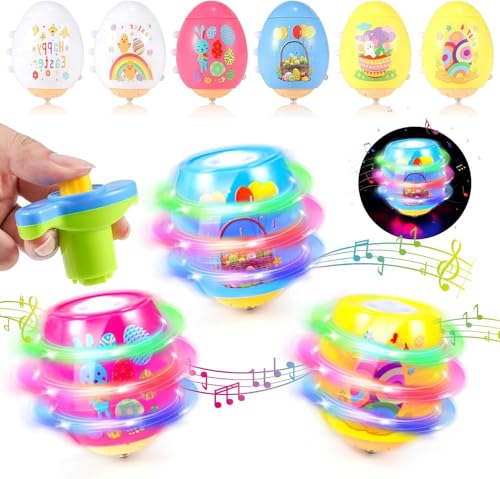 KOJAYHOL Ostergeschenke Kinder ab 3, 6, 8, 10 Jahre, Ostern Geschenke Ostereier Spielzeug Geschenke für Kinder, 6 niedliche Osterei Spinning Tops mit Flash
