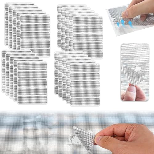 Fliegengitter Reparatur Set,100 Stück Fliegengitter Reparatur Klebeband Selbstklebend Glasfaser Reparatur Insektenschutz Fenster Reparatur für Tür Loch (1,5 x 6 cm) Fensterscheiben Reparaturflicken