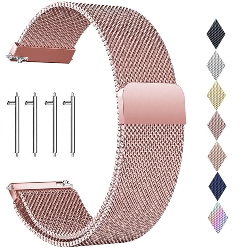 PDSQL Edelstahl Mesh Uhrenarmband, Metall Ersatz Armband Edelstahlarmband mit Magnetverschluss Smartwatch Schnellverschluss Watch Uhren Ersatzband Für Damen Herren (Rosa, 20mm)