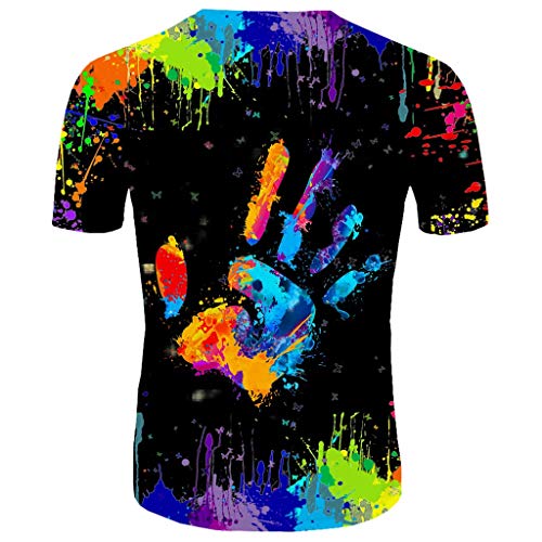 Mymyguoe Batik Shirt Herren Regenbogen Shirts LGBTQ 3D Grafik T Shirt Lustig Shirts Alltag Party Tops Bunt Handabdruck Sommer Bluse Kurzarm Bodybuilding Laufshirt Basic Shirts Streetwear