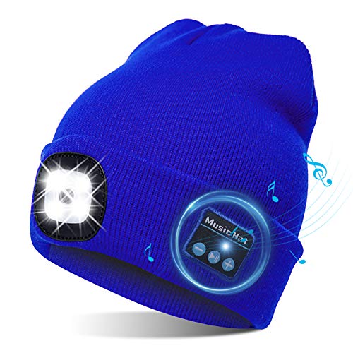 TAGVO USB LED Mütze Kappe Bluetooth 5.0 Mütze, Integrierter Stereolautsprecher & Mikrofon, Winter Warm Gestrickte Beleuchtung Drahtlose Bluetooth Headset Musik Hut für Laufen Wandern Herren Damen