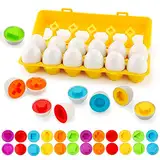 JoyGrow Passende Eier 12PCS Montessori Eier Spielzeug Farb und Formerkennung Sortierer Puzzle-Fähigkeiten Lernspielzeug für Kinder und Kleinkinder für Oster Weihnachten Kindertag (12PCS)