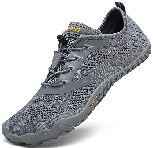 Barfussschuhe Damen Schnell Trocknend Trail Laufschuhe Herren Leicht Fitnessschuhe Frauen Barfuß Zehen Sport Outdoor Schuhe Männer Grau Gr.39