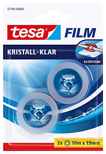tesafilm kristall-klar - Hochtransparentes, alterungsbeständiges Klebeband mit starker Haftung - 10 m x 19 mm - 2er Pack