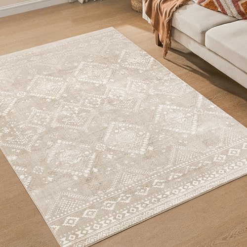 SONGMICS HOME Boho Teppich, 140 x 200 cm, Schlafzimmer Teppich, Wohnzimmerteppich, rutschfesterteppich, waschbarerteppich, flauschig, Dekoration, für Wohnzimmer, cappuccinobeige TAR213L01