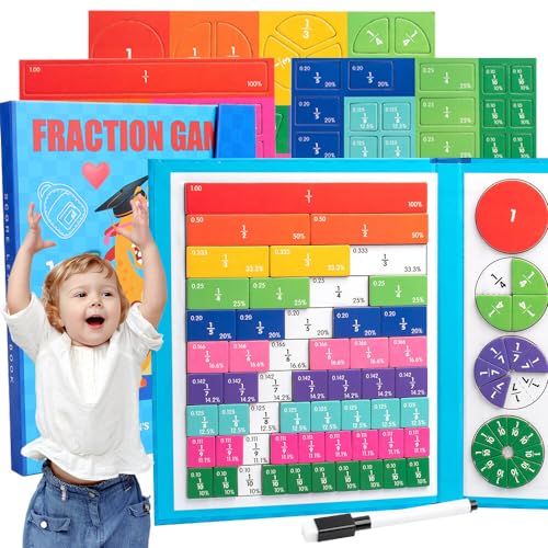 HOVCEH Montessori Material Mathematik, 102 Pcs Bruchrechnen Material Holz, 10 Farbcodiert Bruchkreise Magnetisch, Kinder Magnetische Bruch Lernen, Montessori Mathematisches Spielzeug für Ausbildung