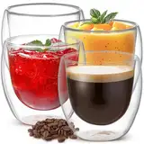 Doppelwandige Kaffeetassen aus Glas – 4 Stück, 250 ml – Isolierte doppelwandige Becher für Kaffee, Cappuccino, Espresso, Tee und Cocktails – Klares Borosilikatglas – von Tempery